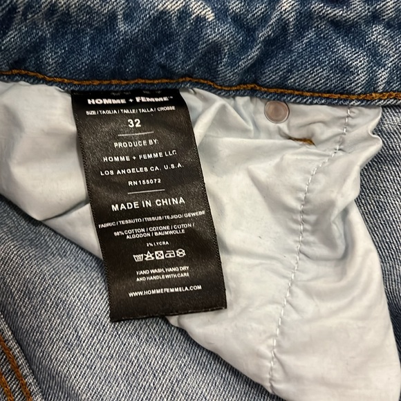 EUC HOMME + FEMME LA RED LOGO LETTERMAN DENIM JEANS 32 - Picture 10 of 16